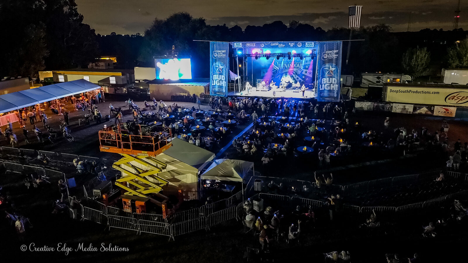 Night aerial of event stage